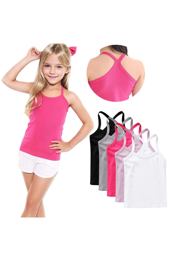 5 Pack Girls Dance Tank Tops Racerback Camisole Tops Cotton Spaghetti Strap Undershirts for Kids