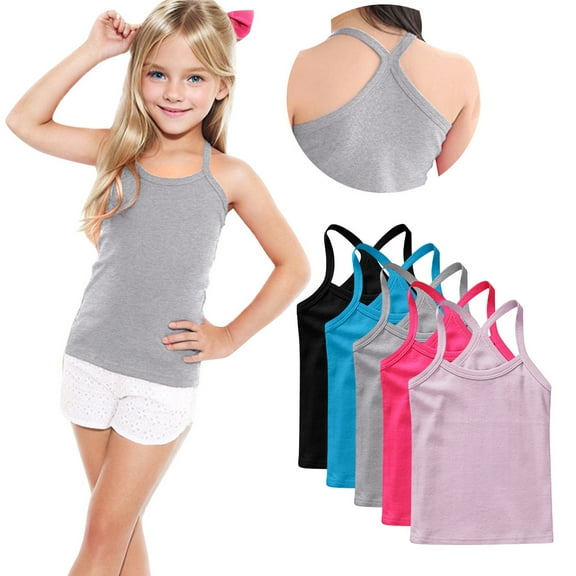 zbxnLI 5 Pack Girls Dance Tank Tops Racerback Camisole Tops Cotton Spaghetti Strap Undershirts for Kids
