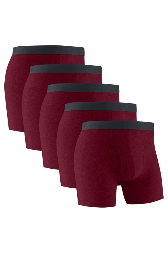5 Pack Men's Long Leg Underwear Boxer Briefs with Fly Elastic High Waist Breathable Athletic Boxers