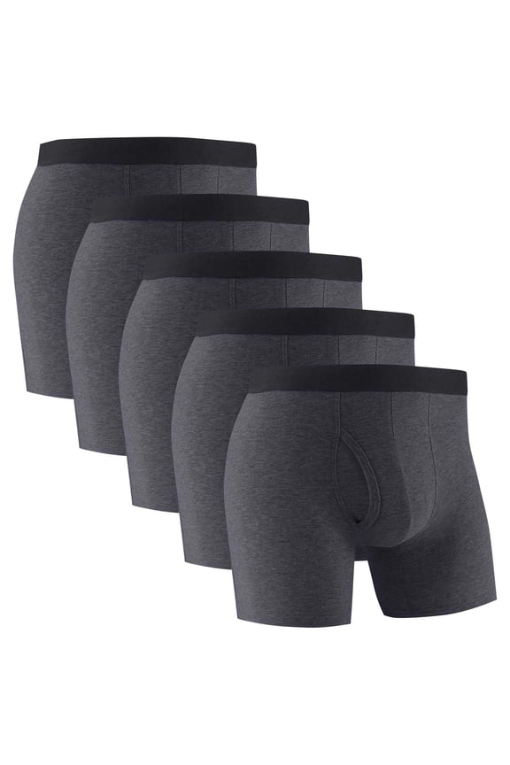 5 Pack Men's Long Leg Underwear Boxer Briefs with Fly Elastic High Waist Breathable Athletic Boxers
