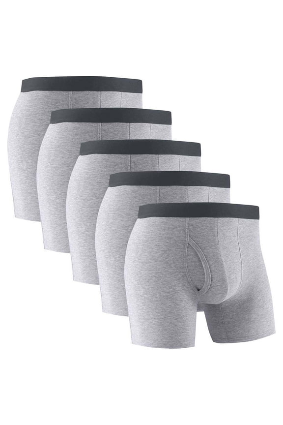 5 Pack Men's Long Leg Underwear Boxer Briefs with Fly Elastic High Waist Breathable Athletic Boxers