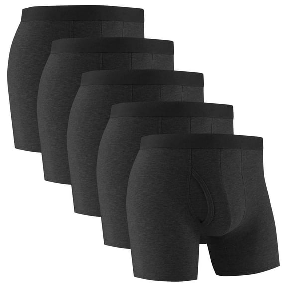 zbxnLI 5 Pack Men's Long Leg Underwear Boxer Briefs with Fly Elastic High Waist Breathable Athletic Boxers