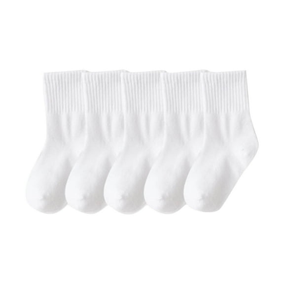 zbxnLI 5 Pairs Girls Boys Athletic Socks Cotton Crew Socks Kids Solid Color Dress Socks 1-12 Years