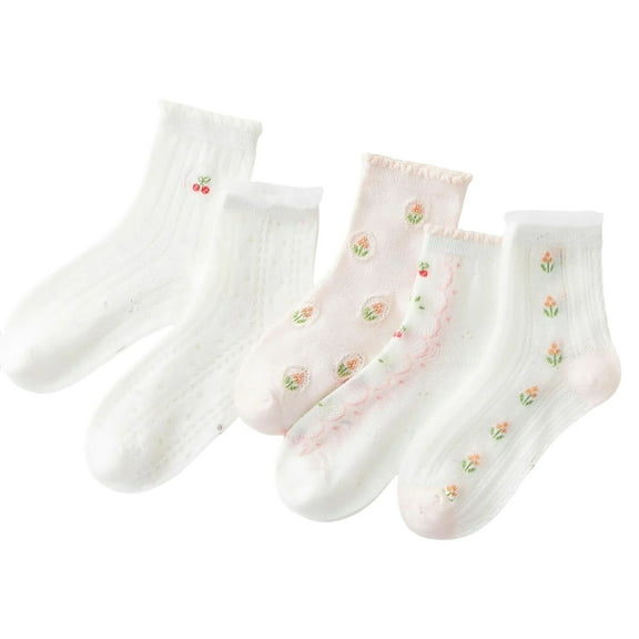 zbxnLI 5 Paris Girls Ruffle Socks Floral Print Frilly Turn Cuff Crew Socks for Toddlers Girls Cotton Socks