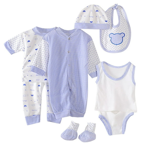 zbxnLI 8PCS Baby Boy Girl Layette Sets Cotton Tops + Pants +bib+ Hat + Socks Shoes + Newborn Jumpsuits