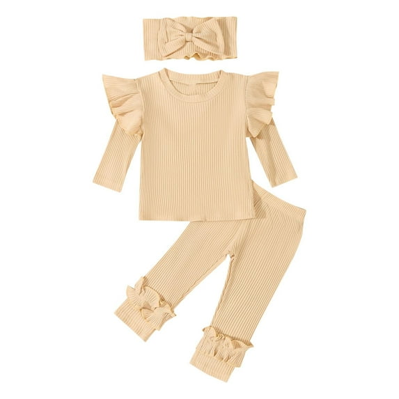 zbxnLI Baby Baby Girl 3PCS Clothes Sets Kids Girl Ruffle Long Sleeve Tops Pants Set with Headband