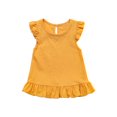 thumbnail image 1 of zbxnLI Baby Girls Cotton Linen T Shirts for Kids Casual Short Sleeve Ruffle Hem Solid Color Summer Cute Outfits, 1 of 7