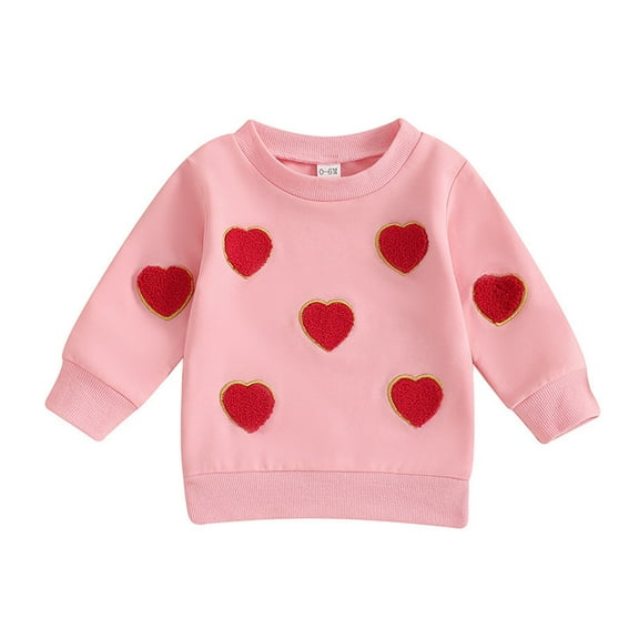 zbxnLI Baby Girls Heart Sweatshirt Cute Graphic Cotton Top Crew Neck Pullover Sweatshirt for Little Girls