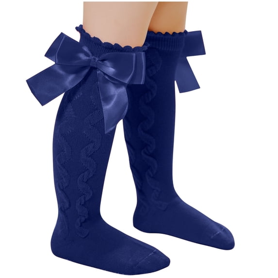 zbxnLI Baby Girls Knee High Socks Bow Cuff Dance Socks for Toddlers Little Girls Cotton Dance Socks 6M-4T