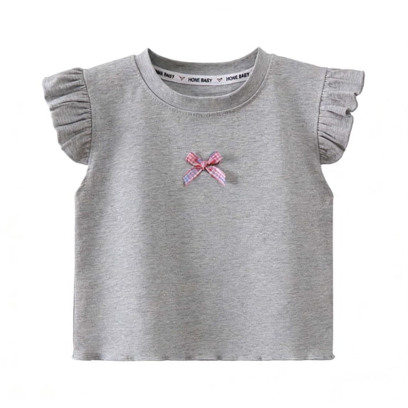 zbxnLI Baby Girls Ruffle Short Sleeve T Shirts Cute Bow Knot Front Tee Top for Kids Summer Crewneck Tshirts