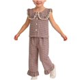 thumbnail image 1 of zbxnLI Baby Girls Summer 2 Piece Outfits Ruffle Sleeve Button up Shirts Tops Plaid Wide Leg Pants Spring Toddler Girl Clothing, 1 of 5