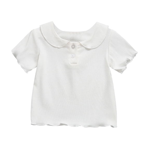 zbxnLI Baby Girls T Shirts for Kids Casual Loose Ruffle Sleeve Tops Collared Summer Cute Tee Top with Button