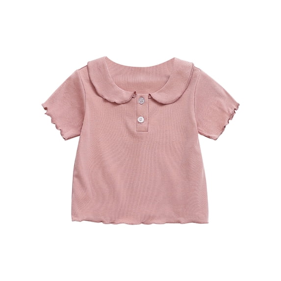 zbxnLI Baby Girls T Shirts for Kids Casual Loose Ruffle Sleeve Tops Collared Summer Cute Tee Top with Button
