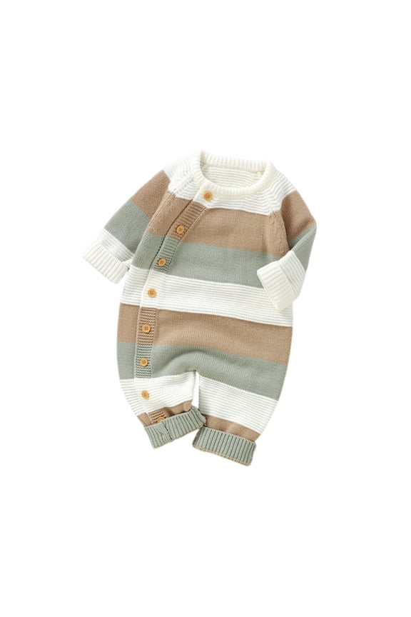 Baby Knit Jumpsuits Infant Boys Girls Color Block Long Sleeve Sweater Rompers One-Piece Outfits