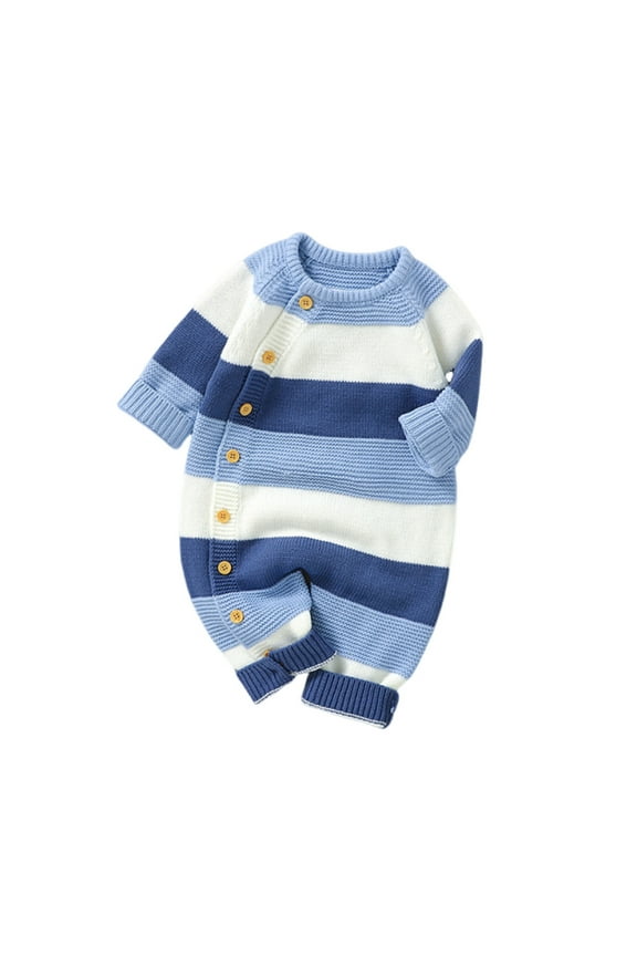Baby Knit Jumpsuits Infant Boys Girls Color Block Long Sleeve Sweater Rompers One-Piece Outfits