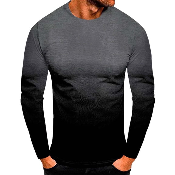 zbxnLI Big and Tall Men's Casual T-Shirts Gradient Long Sleeve Shirts Basic Tee Shirt Fall Winter Clothes