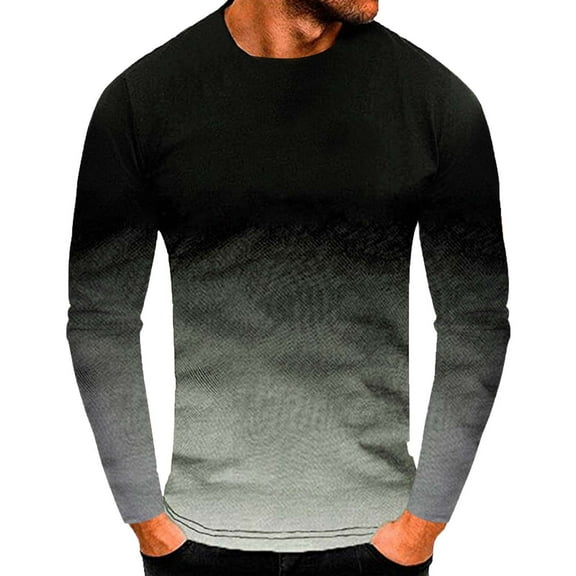zbxnLI Big and Tall Men's Casual T-Shirts Gradient Long Sleeve Shirts Basic Tee Shirt Fall Winter Clothes