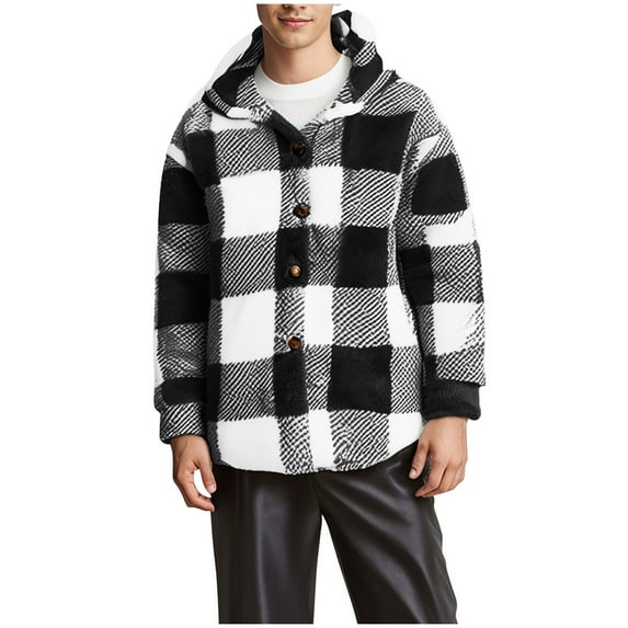 zbxnLI Big and Tall Men's Fleece Jackets Plaid Fuzzy Long Sleeve Jackets Winter Sherpa Outerwear Coats for Men