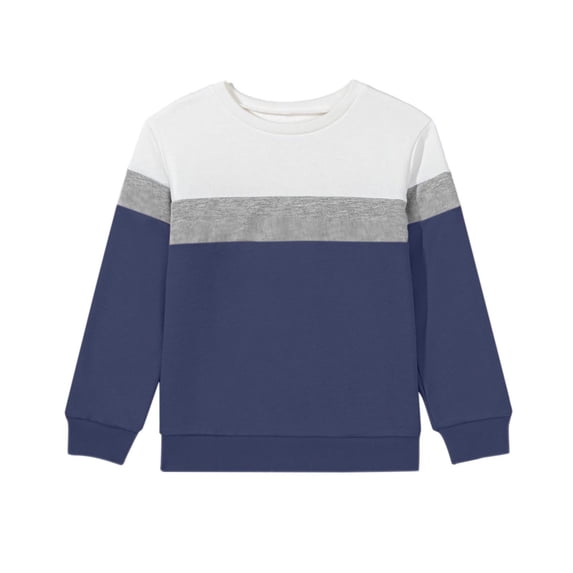 zbxnLI Boy's Crew Neck Sweatshirts Long Sleeve Color Block Casual Tops Comfortable Loose Sweatshirt for Kids 1-14 Years