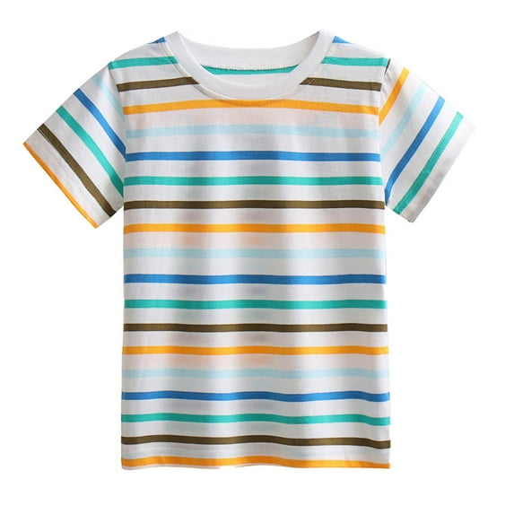 zbxnLI Boy's T-Shirts Toddler Boys Striped Short Sleeve Cotton Shirts Soft Casual Basic Tops for Kids