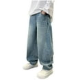 thumbnail image 1 of zbxnLI Boys Baggy Jeans Straight Wide Leg Denim Pants Teen Boys Jean Pants with Pockets Streetwear, 1 of 7