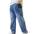 thumbnail image 1 of zbxnLI Boys Baggy Jeans for Kids Teen Straight Leg Casual Loose Elastic Waist Denim Pants with Pockets, 1 of 3