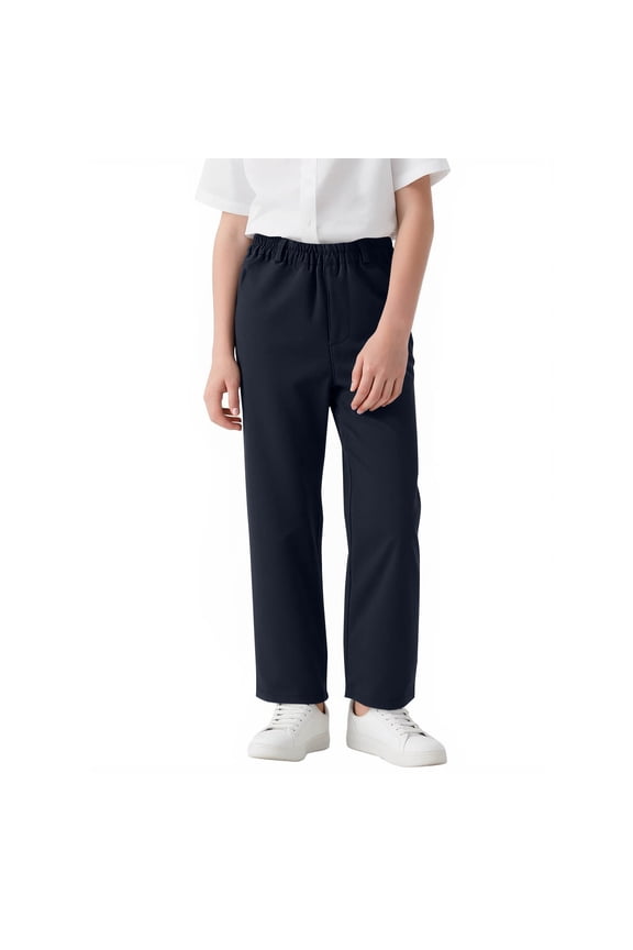Boys Dress Pants School Uniform Pants Elastic Waist Straight Leg Suit Pants with Pockets 3-18 Years