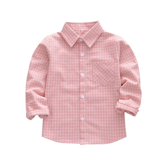 zbxnLI Boys Dress Shirts Cotton Button down Plaid Shirt School Uniform Long Sleeve Collared Tops