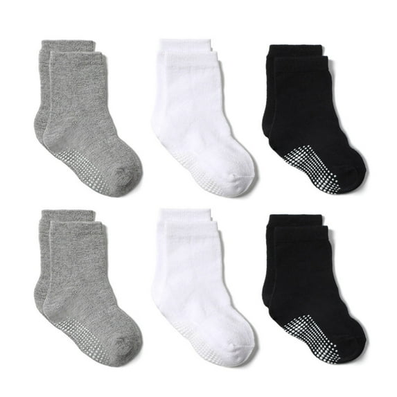 zbxnLI Boys Girls Cotton Socks 6 Pairs Toddler Non Slip Crew Socks Solid Color Soft Casual Socks