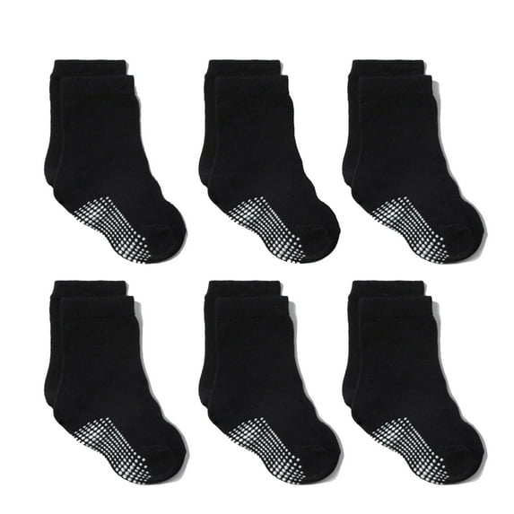 zbxnLI Boys Girls Cotton Socks 6 Pairs Toddler Non Slip Crew Socks Solid Color Soft Casual Socks