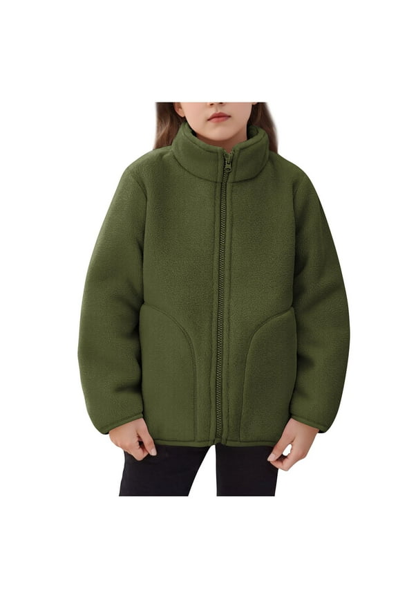 Boys Girls Fleece Jacket Fall Winter Warm Long Sleeve Casual Zip up Jacket Outerwear with Pockets