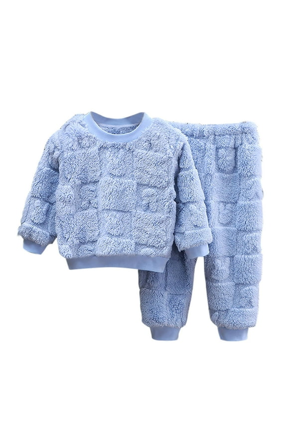 Boys Girls Fleece Pajamas Sets Winter Warm Long Sleeve Sweatshirts Pants Loungewear Sleepwear