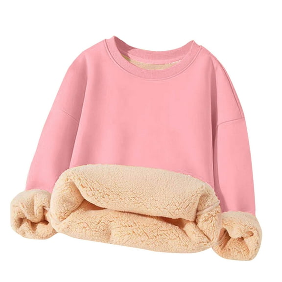 zbxnLI Boys Girls Sherpa Lined Sweatshirt Fleece Pullover Sweatshirts Long Sleeve Winter Tops 3-16 Years