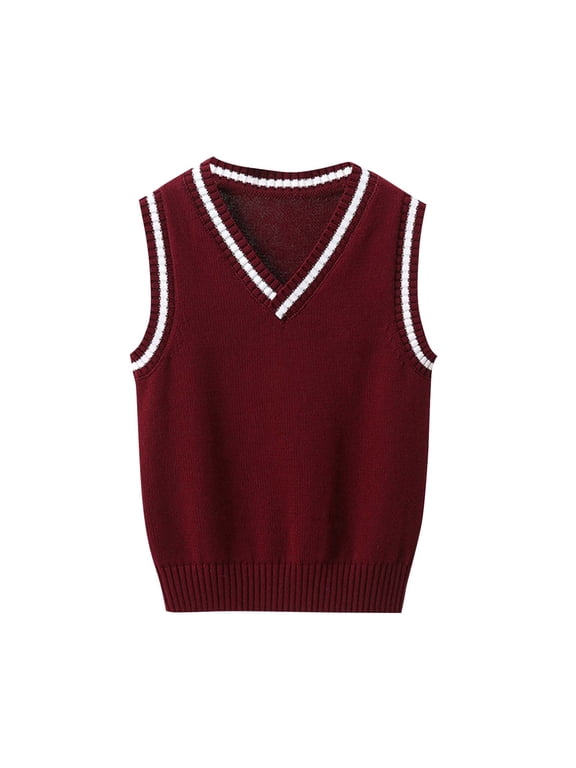 Boys Girls Sweater Vests School Uniform Vest Sleeveless V Neck Knit Pullover Tops for Kids