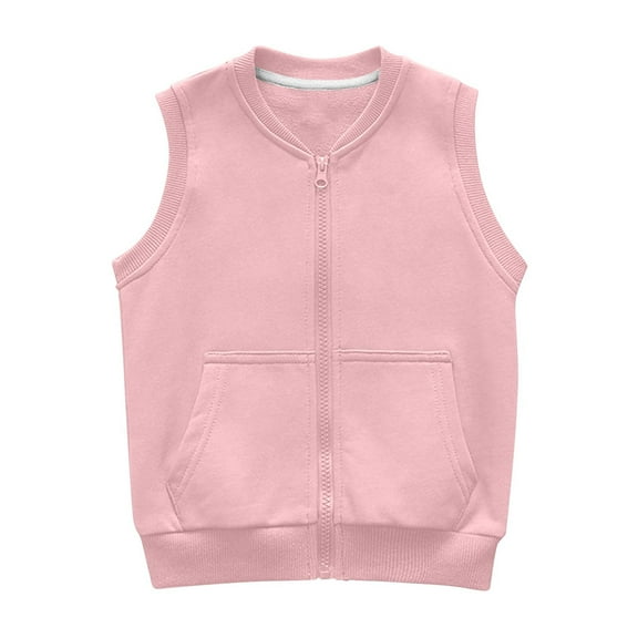 zbxnLI Boys Girls Vest Tops Full Zip Vest Jackets Cotton Tank Tops Sweatshirt with Pockets 3-14 Years