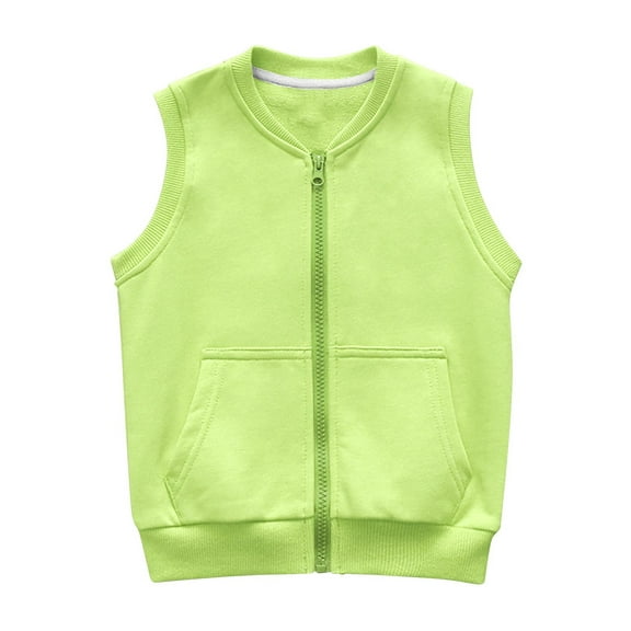 zbxnLI Boys Girls Vest Tops Full Zip Vest Jackets Cotton Tank Tops Sweatshirt with Pockets 3-14 Years