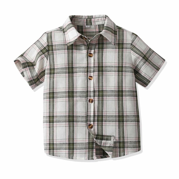 zbxnLI Boys Plaid Shirt Short Sleeve Button down Summer Casual Loose Kids Shirt Lightweight Outdoor Clothing