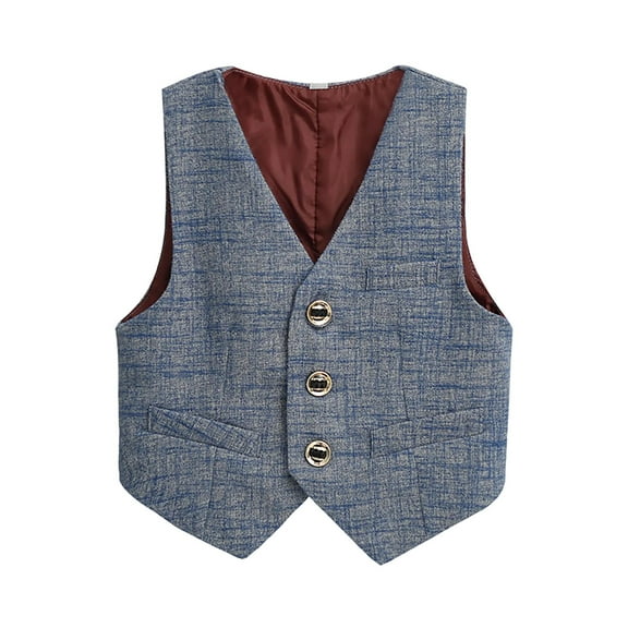 zbxnLI Boys Suit Vest Plaid V Neck Button Formal Vest Coat Outerwear for Wedding Party Evening Party