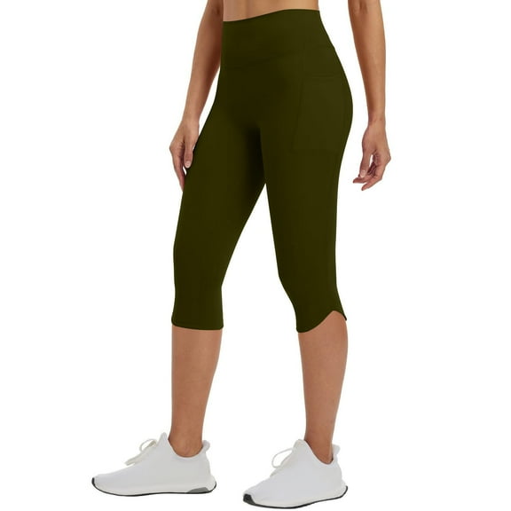 zbxnLI Capri Leggings with Pockets Womens High Waist Stretch Workout Yoga Pants Slim Biker Leggings