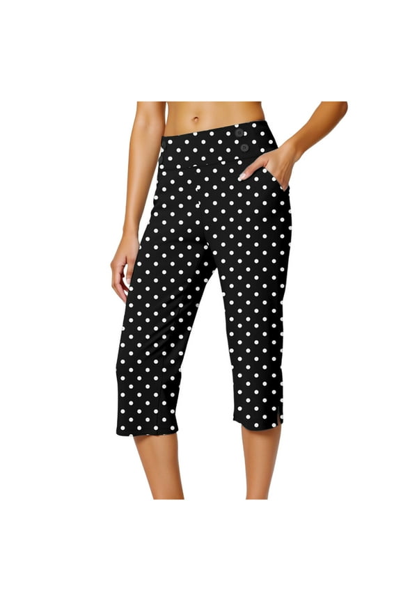 Capri Pants for Women Polka Dot Print Capris Stretch High Waist Casual Dress Work Cropped Pants