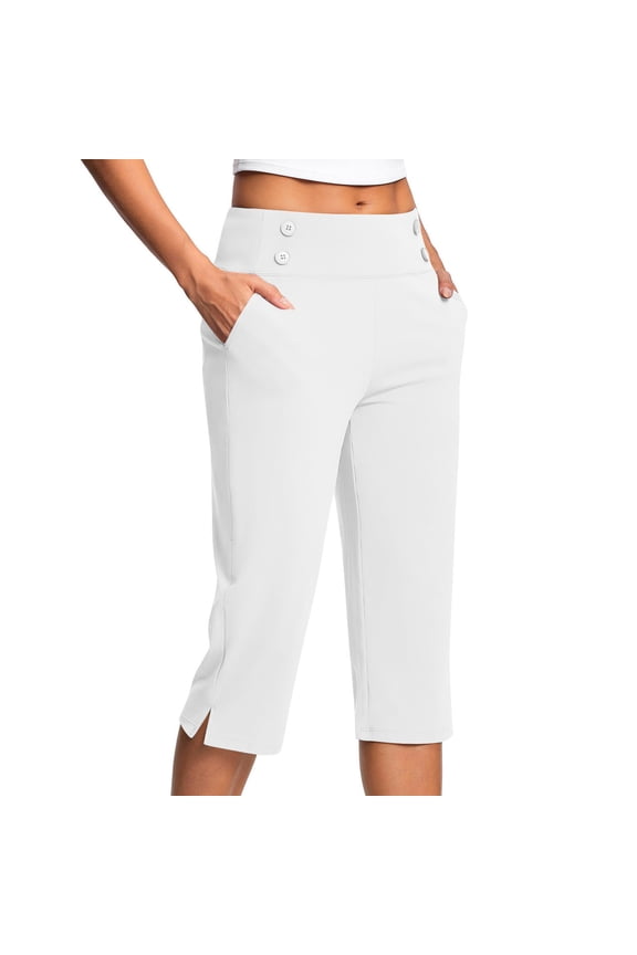 Capri Work Pants for Women Stretch High Waist Knee Length Pants Business Office Dress Capri Pants