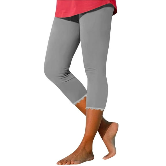 zbxnLI Capris Leggings for Women Yoga Workout Cropped Pants Lace Hem High Waisted Athletic Leggings