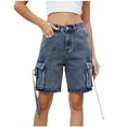 thumbnail image 1 of zbxnLI Cargo Denim Shorts for Women Pull on High Waist Wide Leg Denim Shorts with Pockets Trendy Short Jeans, 1 of 7