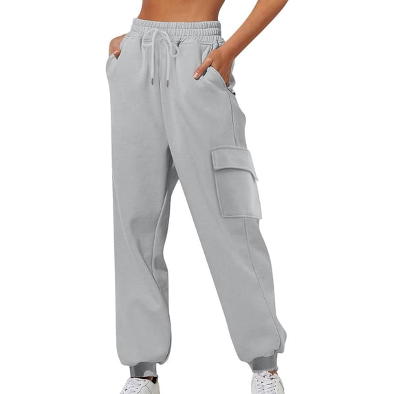 zbxnLI Cargo Sweatpants for Women High Waist Drawstring Jogger Pants Multi-pocket Casual Active Pants