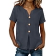 thumbnail image 1 of zbxnLI Casual Cotton Linen Shirts for Women Fashion Button Front Blouse Top Summer V Neck Loose Short Sleeve Shirt, 1 of 7