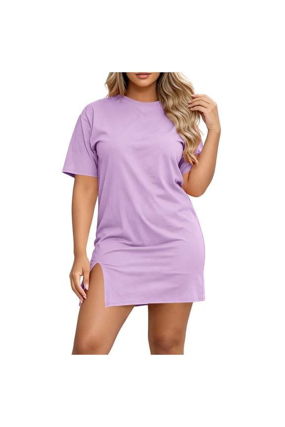 Casual Dress for Women Short Sleeve Mini Sundress Comfy Crew Neck Summer Loose Basic T Shirts Dresses