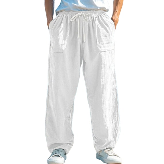 zbxnLI Casual Linen Pants for Men Big and Tall Beach Pants Lightweight Elastic Waist Drawstring Pants
