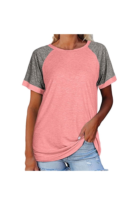 Casual Loose T Shirts for Women Crew Neck Block Color Tee Summer Lightweight Breathable Color Block Shirt