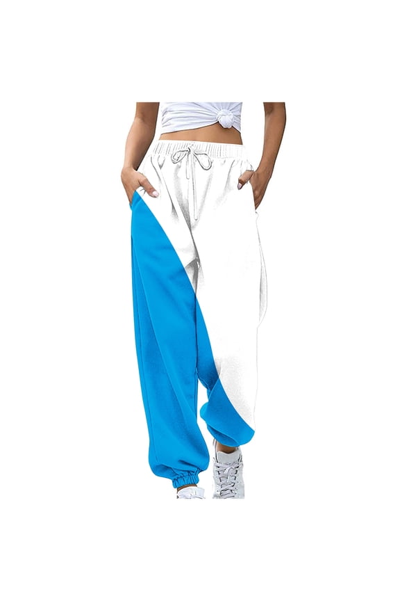 Color Block Women High Waisted Sweatpants Elastic Bottom with Pockets Drawstring Baggy Sweatpant Athletic Fall Fashion Outfits