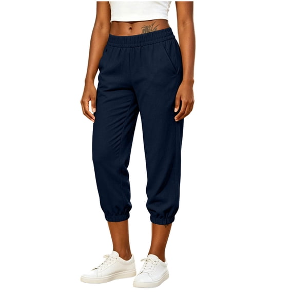 zbxnLI Cotton Linen Capris for Women Comfy High Waist Capri Pants with Pockets Casual Summer Straight Leg Pant